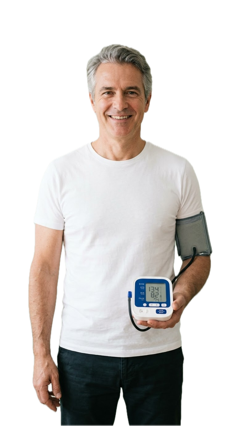 Man holding a blood pressure monitor
